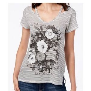 LUCKY BRAND Black Striped Cutout Graphic Tee